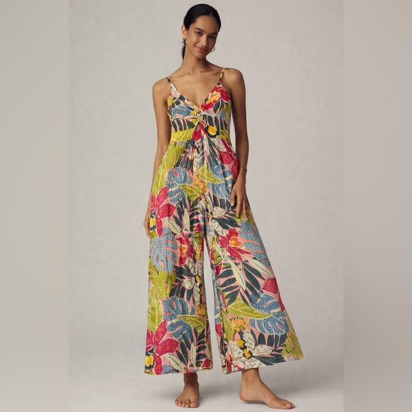 Angie Pants - Angie Floral Wide-Leg Jumpsuit in Multicolor